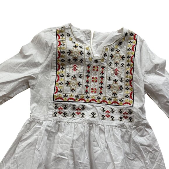 Embroidered Floral 3/4 Sleeves Tunic Dress Women's Ethnic Lightweight Boho White - Picture 3 of 10